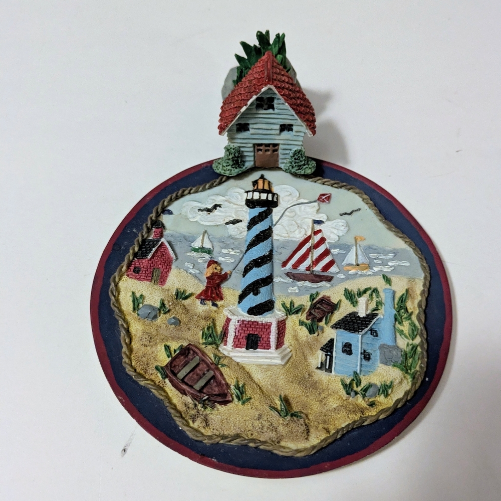 Nautical Lighthouse Beach Tropical Plate Desk Decor And Matching Miniature House